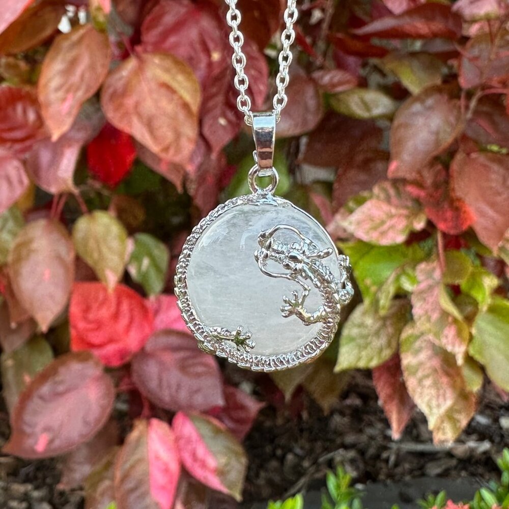 NEW Clear Quartz Dragon Flat Pendant Clear Quartz Necklace